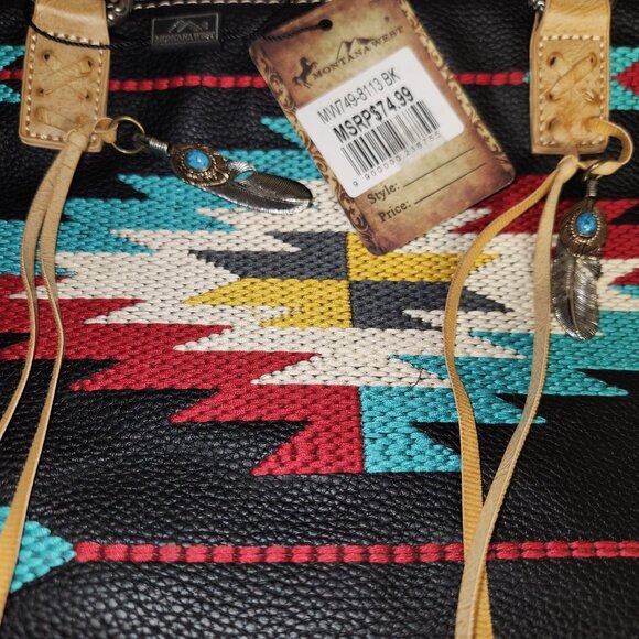 Montana West Aztec Brown Travel Tote Bag Zipper Purse Double Strap NWT - Picture 4 of 6